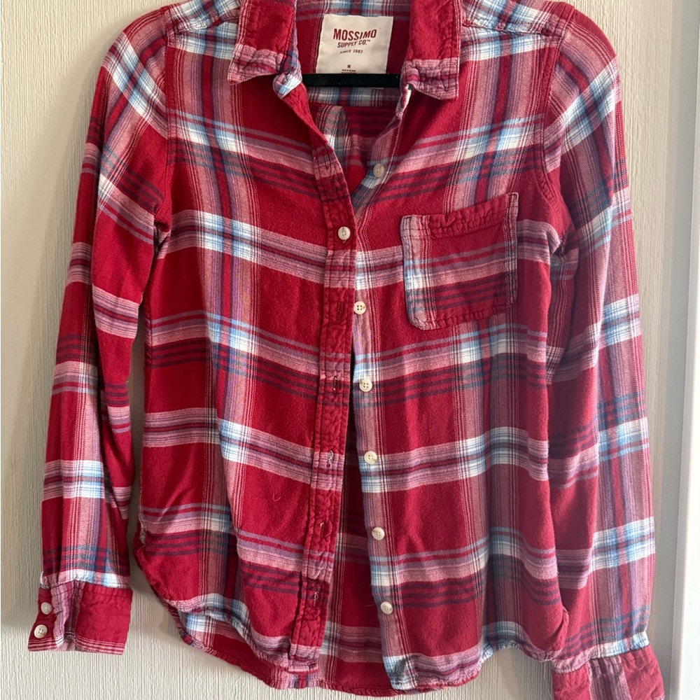 Mossimo Supply Co. Teens Red and Blue Plaid Button Down Shirt
